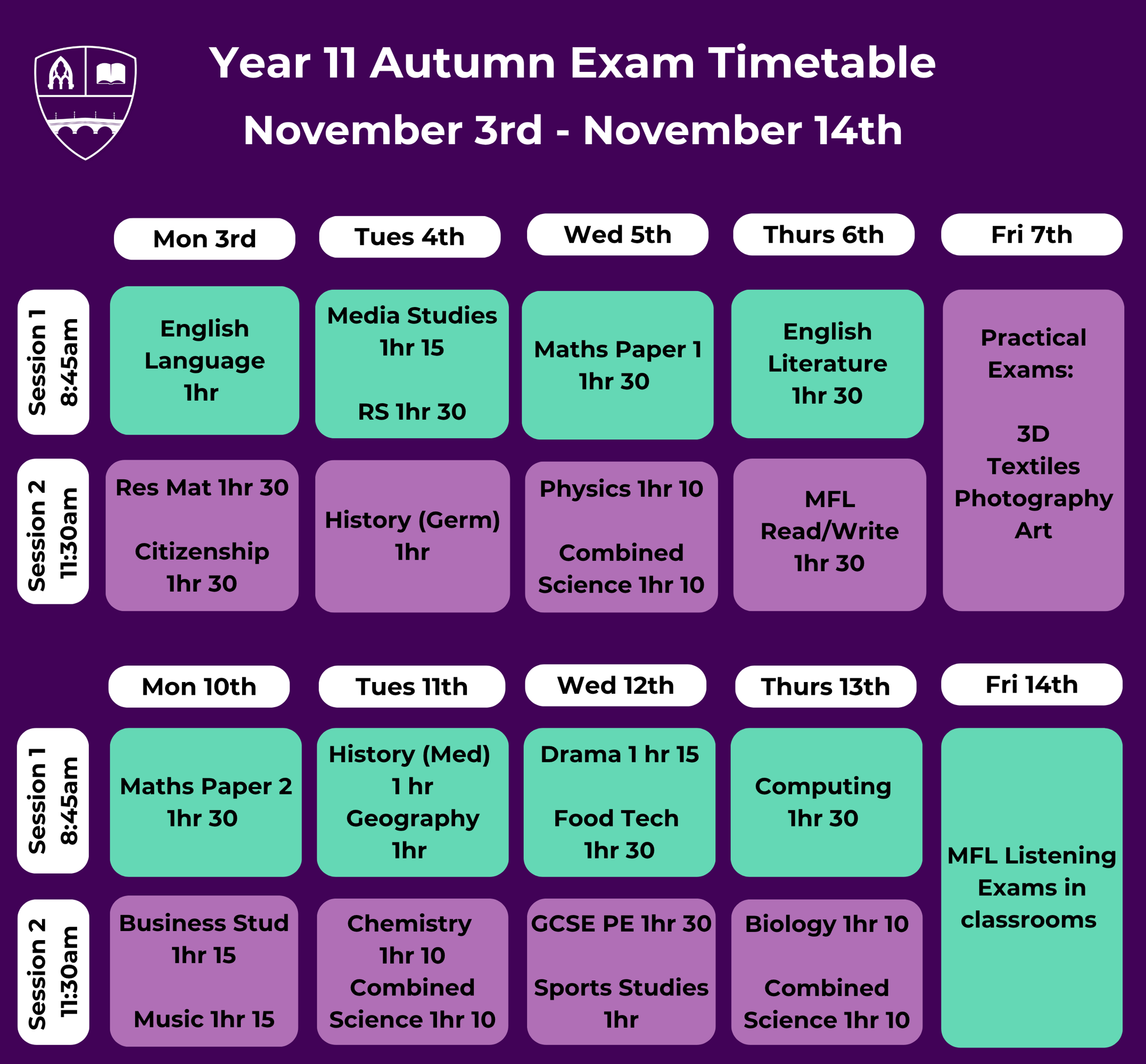 Year 11 Autumn Exam Timetable (1)